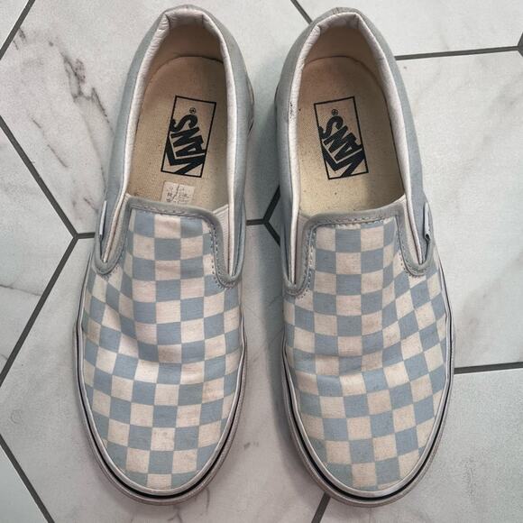 Vans Light Blue Classic Checkerboard Slip on Shoes Size 8.5 Women's - Picture 1 of 9
